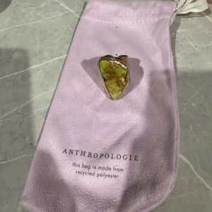 Anthropologie Green and Gold Stone Ring size 6